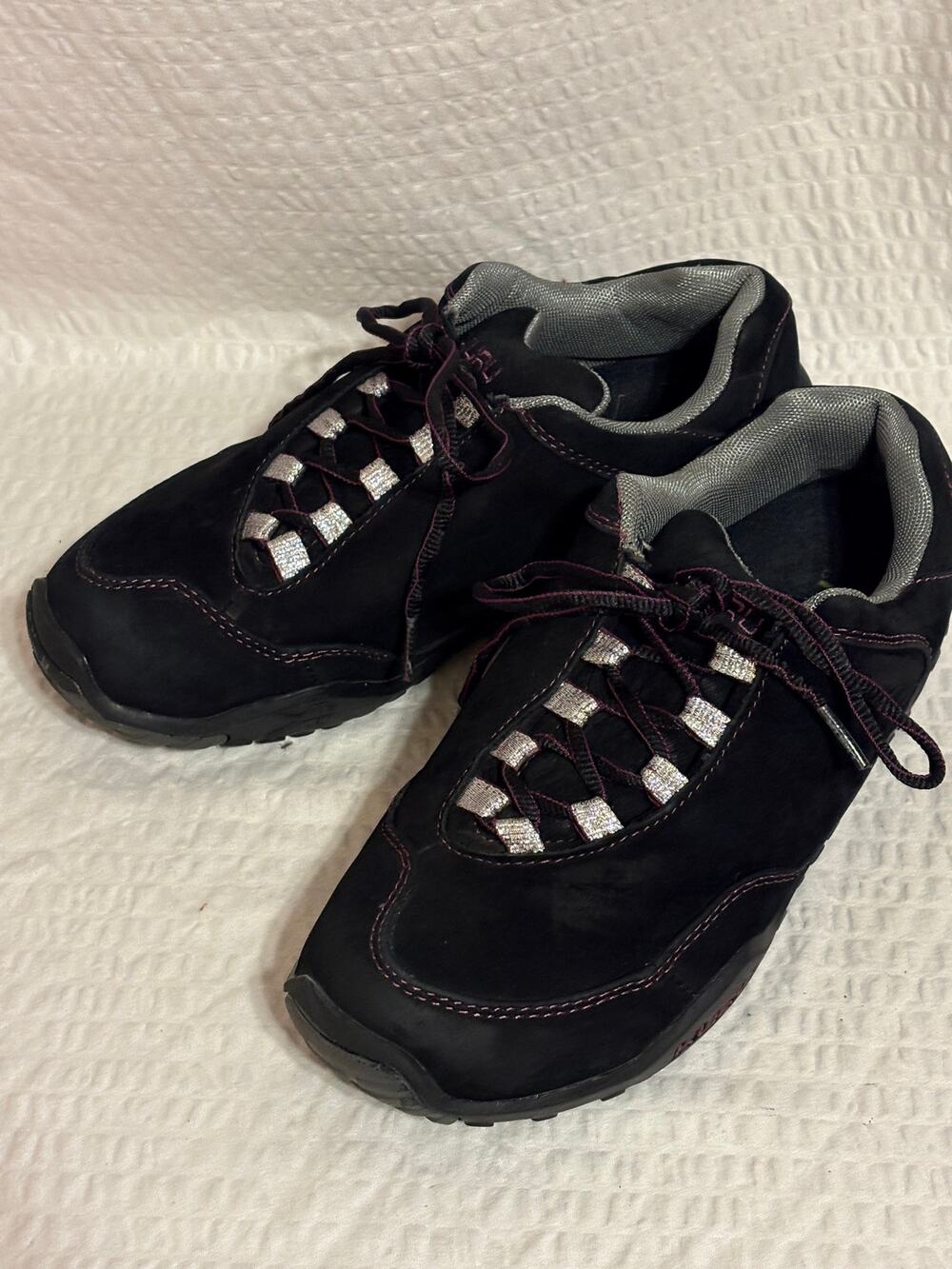 KURU Chicane Black Suede Purple Accent Walking Hiking Arch Support Women’s 9 EUC
